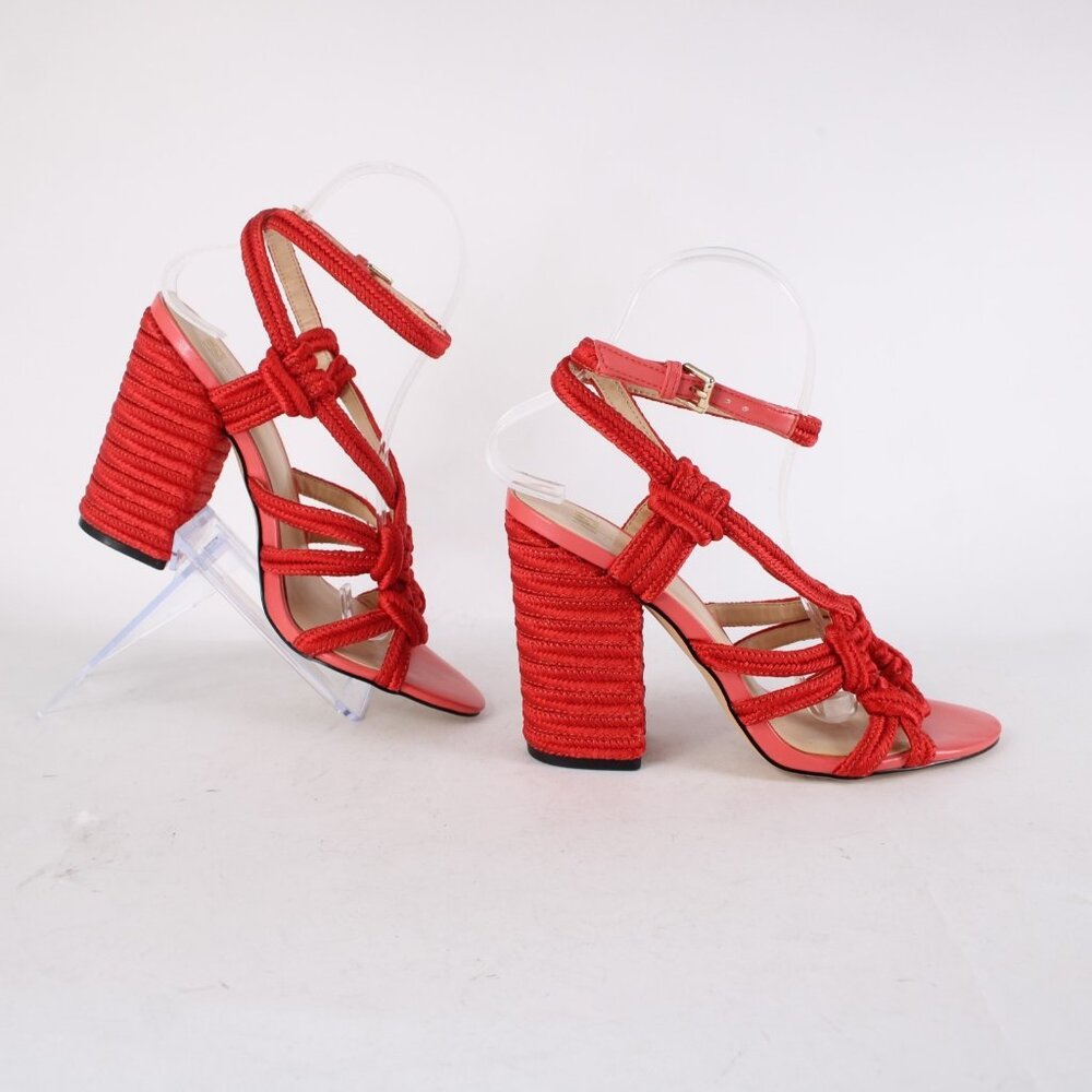 Cabi Heels Tip Toe Sz 7 M Hibiscus Red Knotted Rope Detail Polyester 4" Heels - Picture 10 of 15